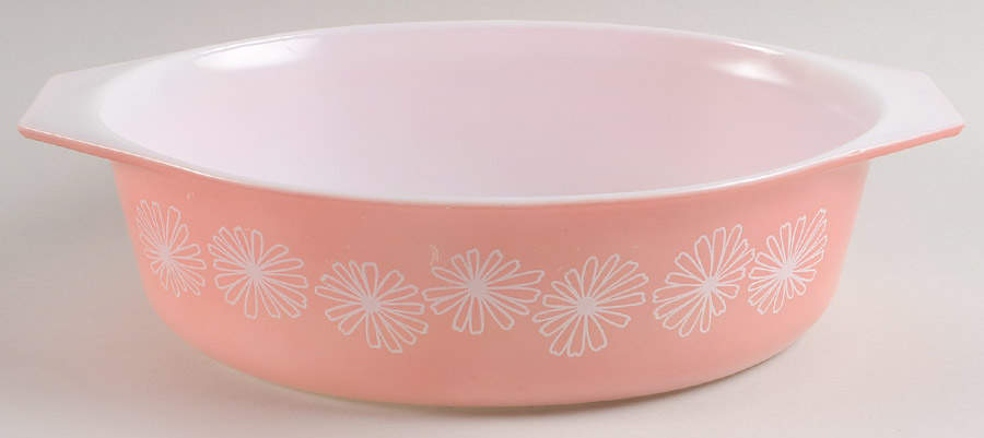 Pink Daisy 2.5 Quart Oval Covered Casserole No Lid by Pyrex-1