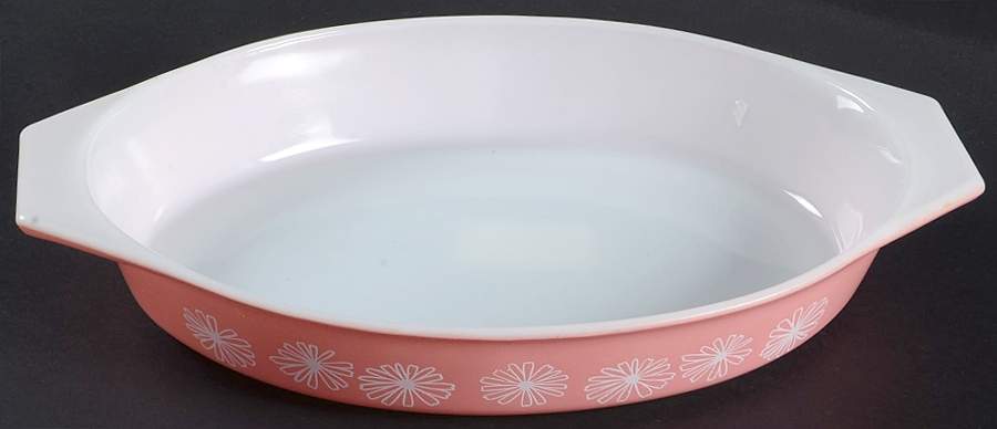 Pink Daisy 12'' Oval Baker by Pyrex-1