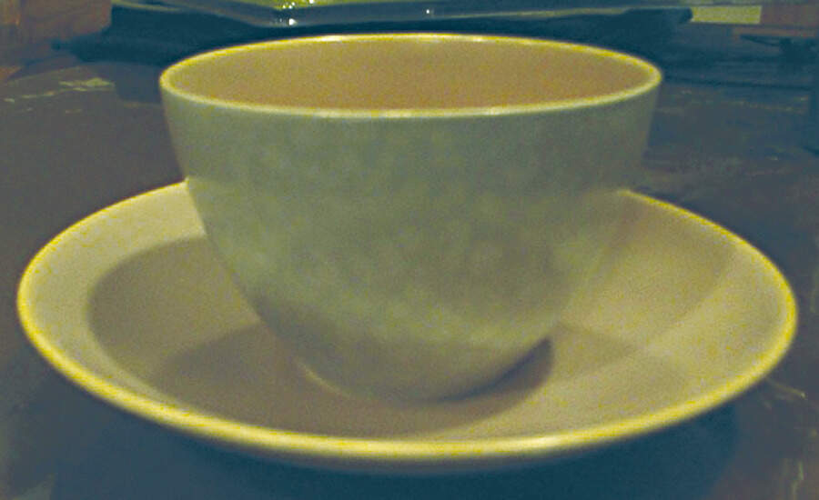 Twintone Gray Salmon Flat Cup & Saucer Set by Poole Pottery-1
