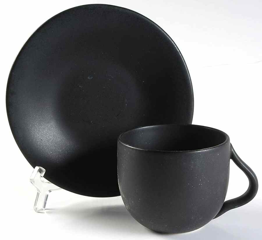 Ellipse Black Flat Cup & Saucer Set by Pottery Barn China-1