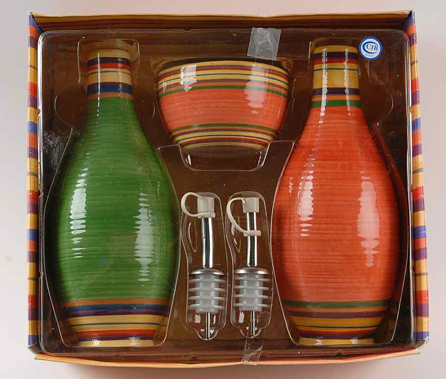 Santa Fe 5 Piece Dipping Set(2 Motif Oil/Vinegars&Dip Bowl) by Pacific Rim-1