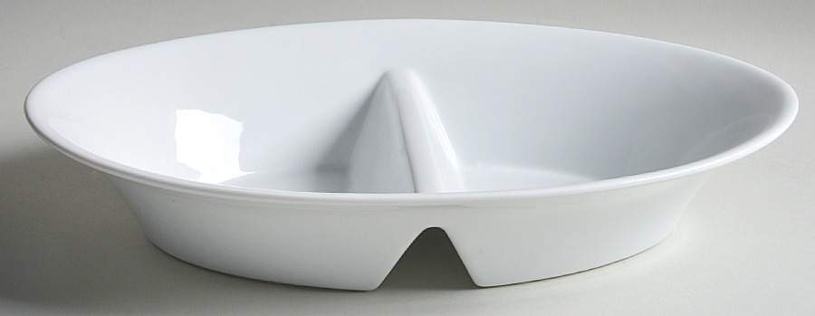 Great White Collection (Rim Shape) 14" Oval Divided Vegetable Bowl by Pottery Barn China-1