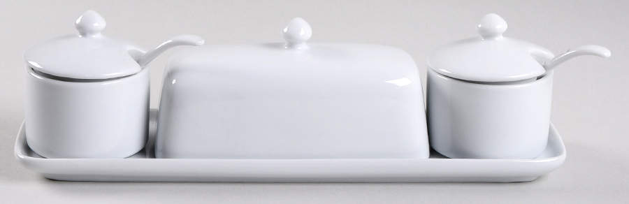 Great White Collection (Rim Shape) (8 Pc) Butter&Jam Set (2 Jj W/L,Spoons,Butter&Tray by Pottery Barn China-1