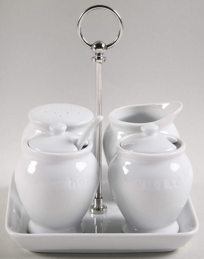 Great White Collection (Rim Shape) 8 Piece Condiment Set (SS,CRMT2,SUMT2,HP) by Pottery Barn China-1