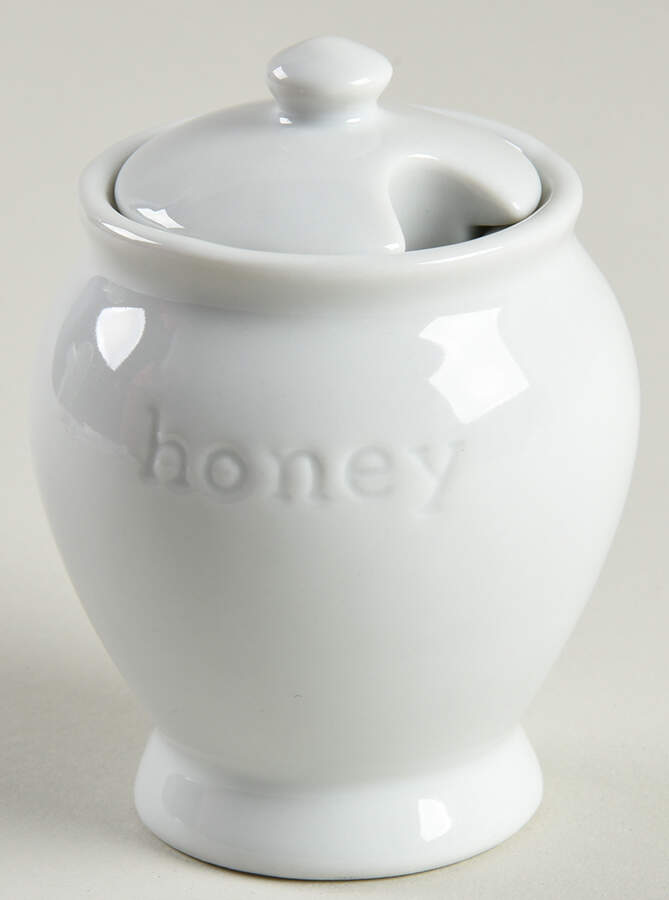 Great White Collection (Rim Shape) Honey Pot & Lid by Pottery Barn China-1