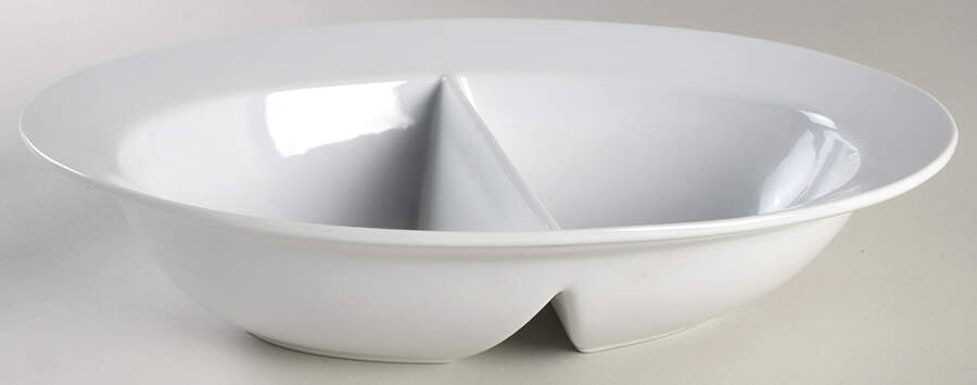 Great White Collection (Rim Shape) 14" Oval Divided Vegetable Bowl by Pottery Barn China-1