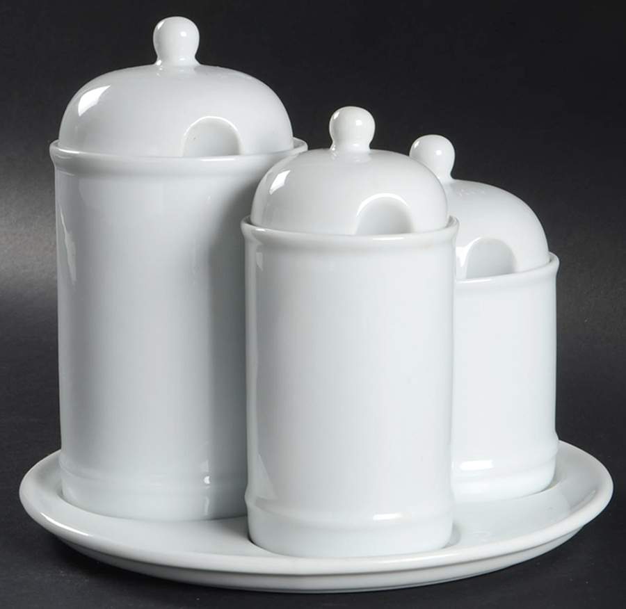 Great White Collection (Rim Shape) (7 Piece) Condiment Set (3 Jars, Tray) by Pottery Barn China-1
