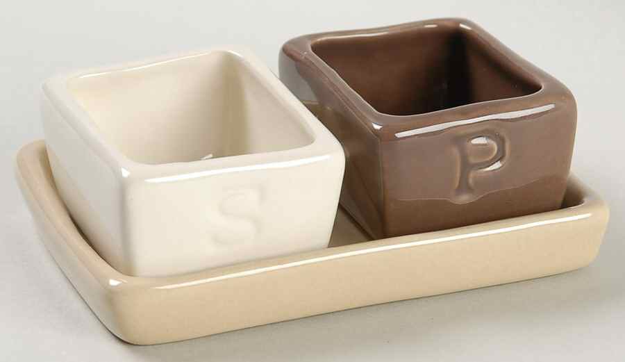 Studio Cream Open Salt & Pepper W/Tray Set by Pottery Barn China-1