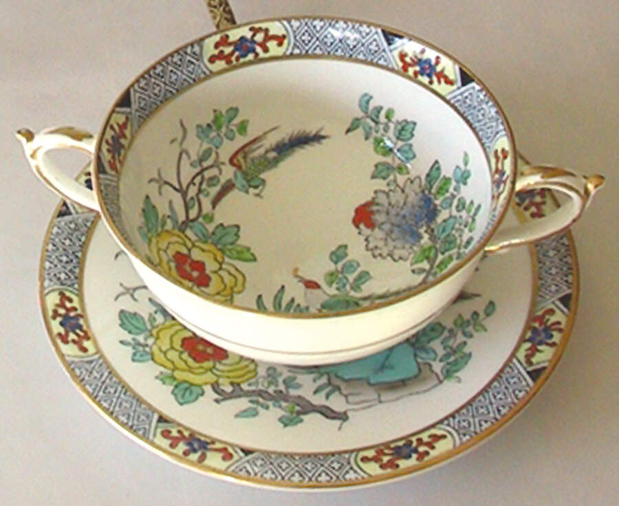 Old Chinese Reproduction Footed Cream Soup Bowl & Saucer Set by Paragon-1
