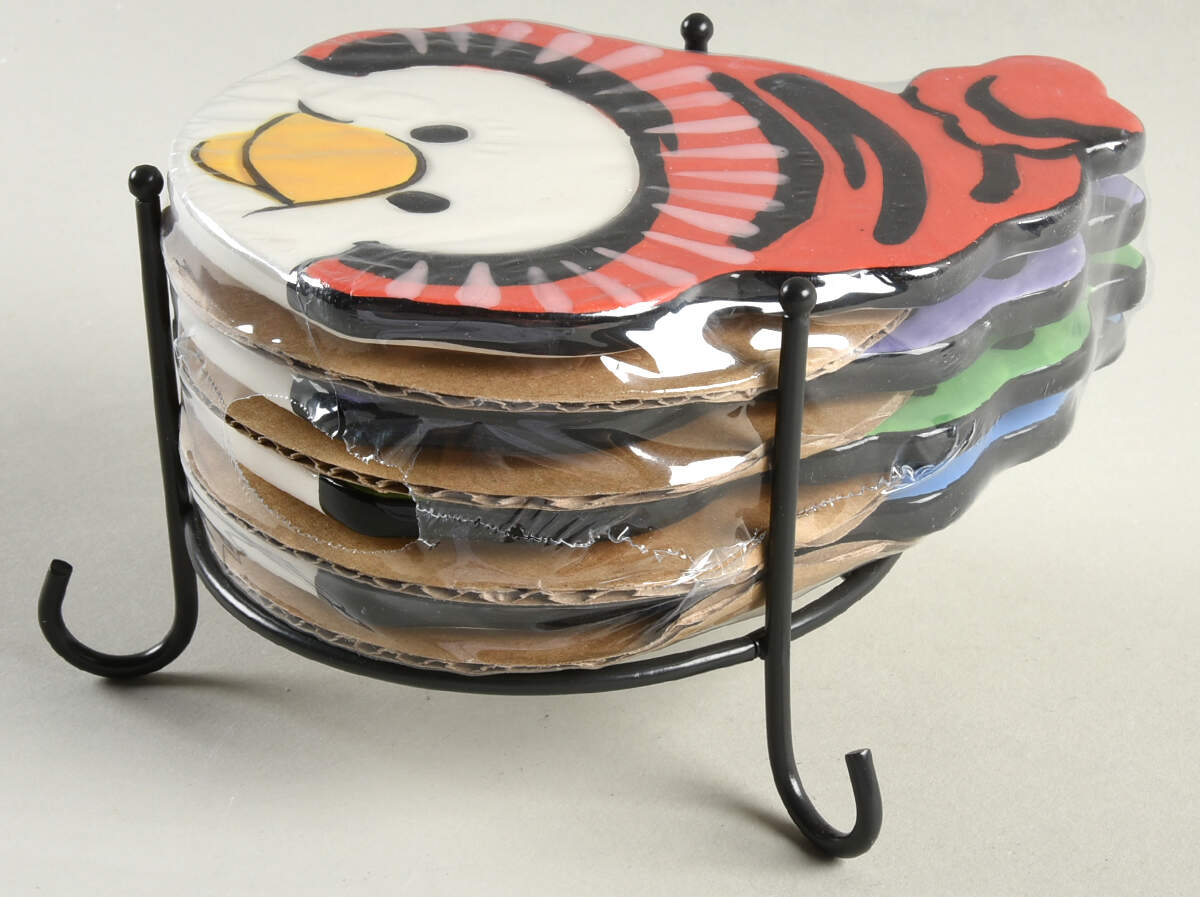 Penguin Skate 5-Piece Coaster Set (Holder & 4 Coasters) by Pfaltzgraff-1