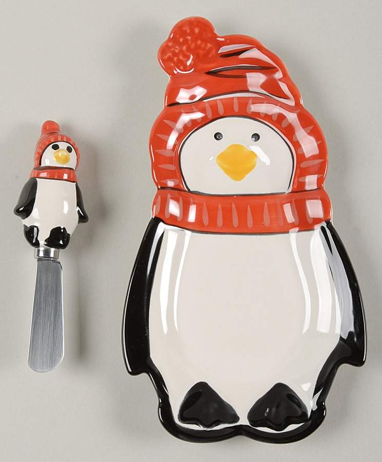 Penguin Skate Figural Dip Bowl & Spreader Set by Pfaltzgraff-1