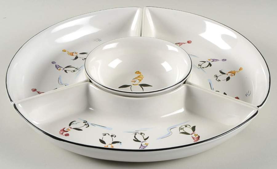 Penguin Skate 4 Piece Lazy Susan (3 side sections & 1 center) by Pfaltzgraff-1
