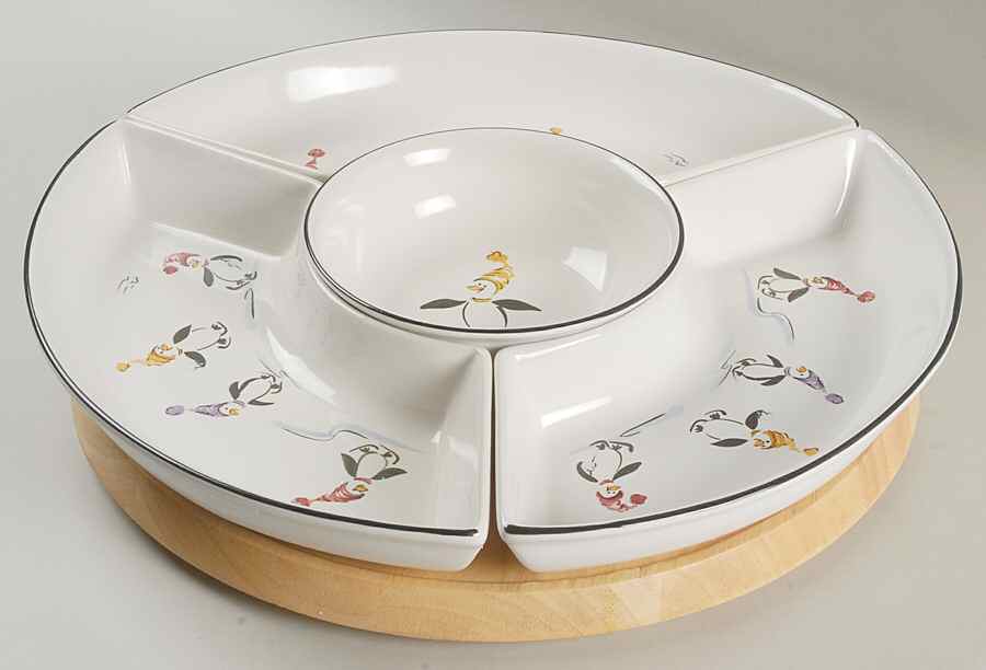 Penguin Skate (5 Pc) Lazy Susan (3 Sides, 1 Center & Wood Base) by Pfaltzgraff-1