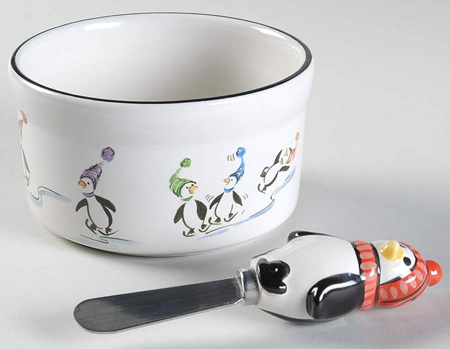 Penguin Skate Dip Bowl & Spreader Set by Pfaltzgraff-1