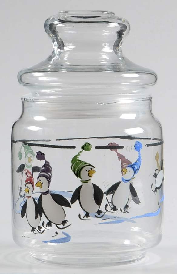 Penguin Skate Glassware Candy Jar & Lid by Pfaltzgraff-1