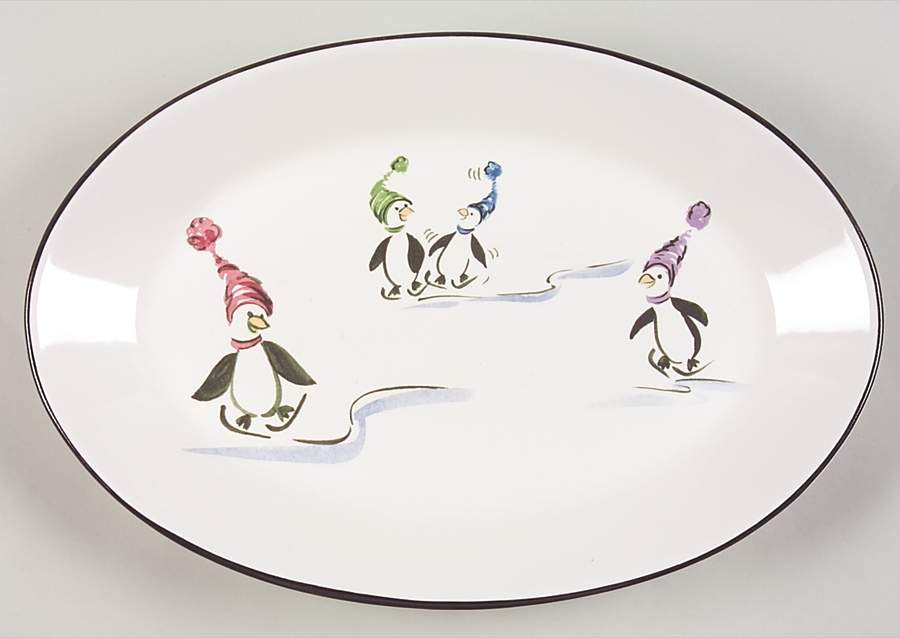 Penguin Skate 12" Oval Serving Platter by Pfaltzgraff-1