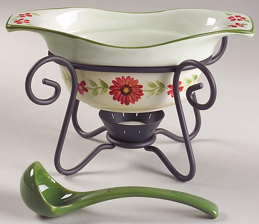 Daybreak Gravy Server & Ladle & Metal Stand by Pfaltzgraff-1