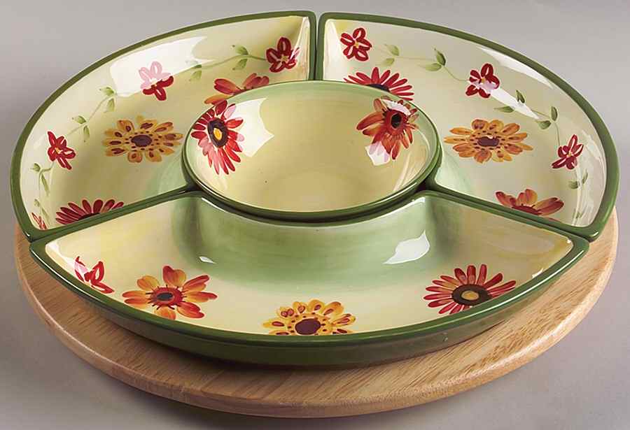 Daybreak (5 Pc) Lazy Susan (3 Sides, 1 Center & Wood Base) by Pfaltzgraff-1