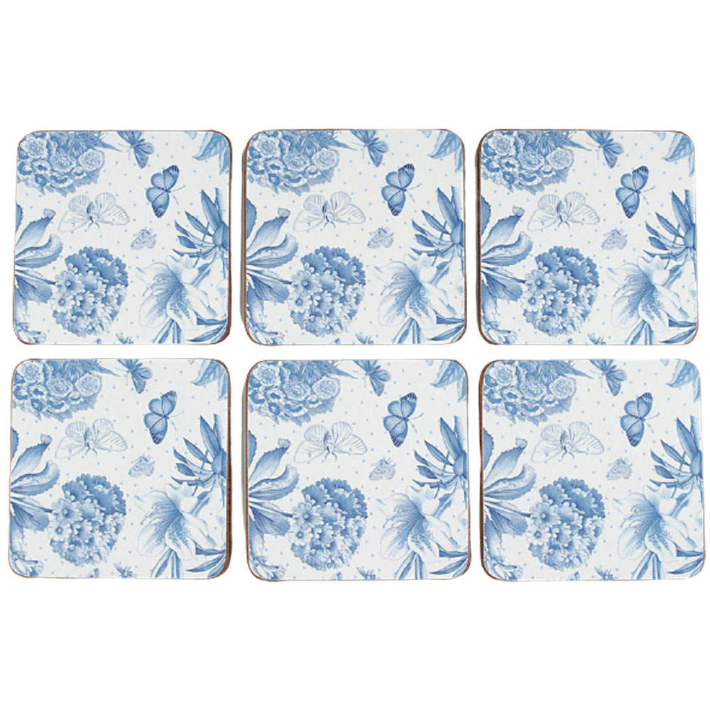 Botanic Blue Square Corkback Coaster - Set of 6 by Portmeirion-1