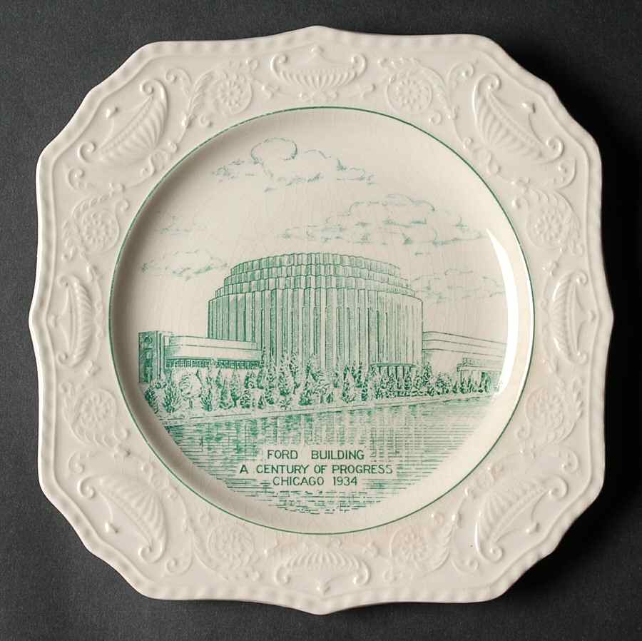 Century of Progress (Green) Square Salad Plate by Pickard-1
