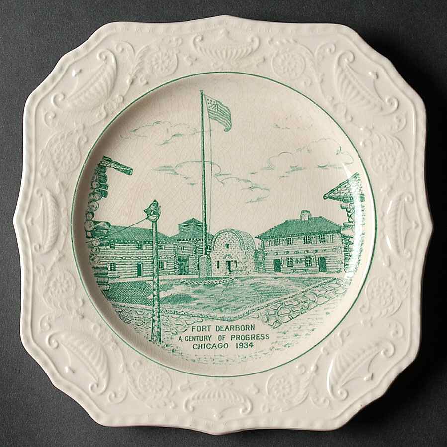 Century of Progress (Green) Square Salad Plate by Pickard-1