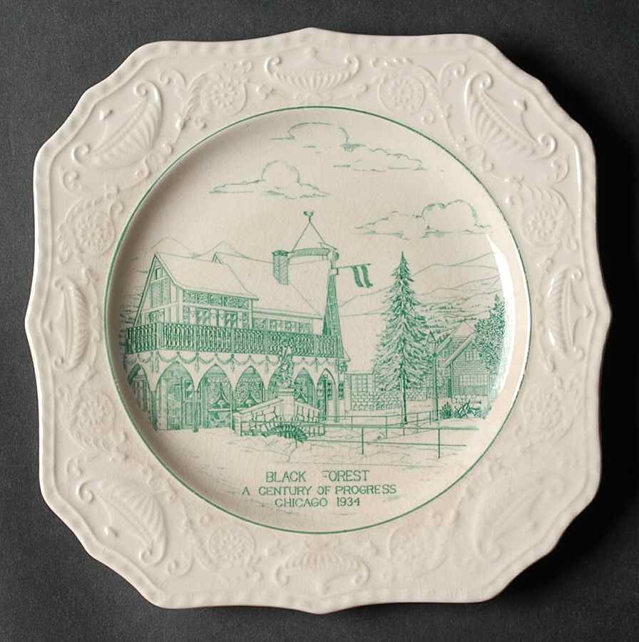 Century of Progress (Green) Square Salad Plate by Pickard-1