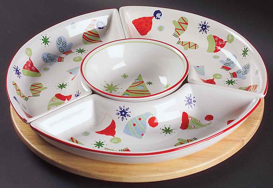 Taffy Candy (5 Pc) Lazy Susan (3 Sides, 1 Center & Wood Base) by Pfaltzgraff-1