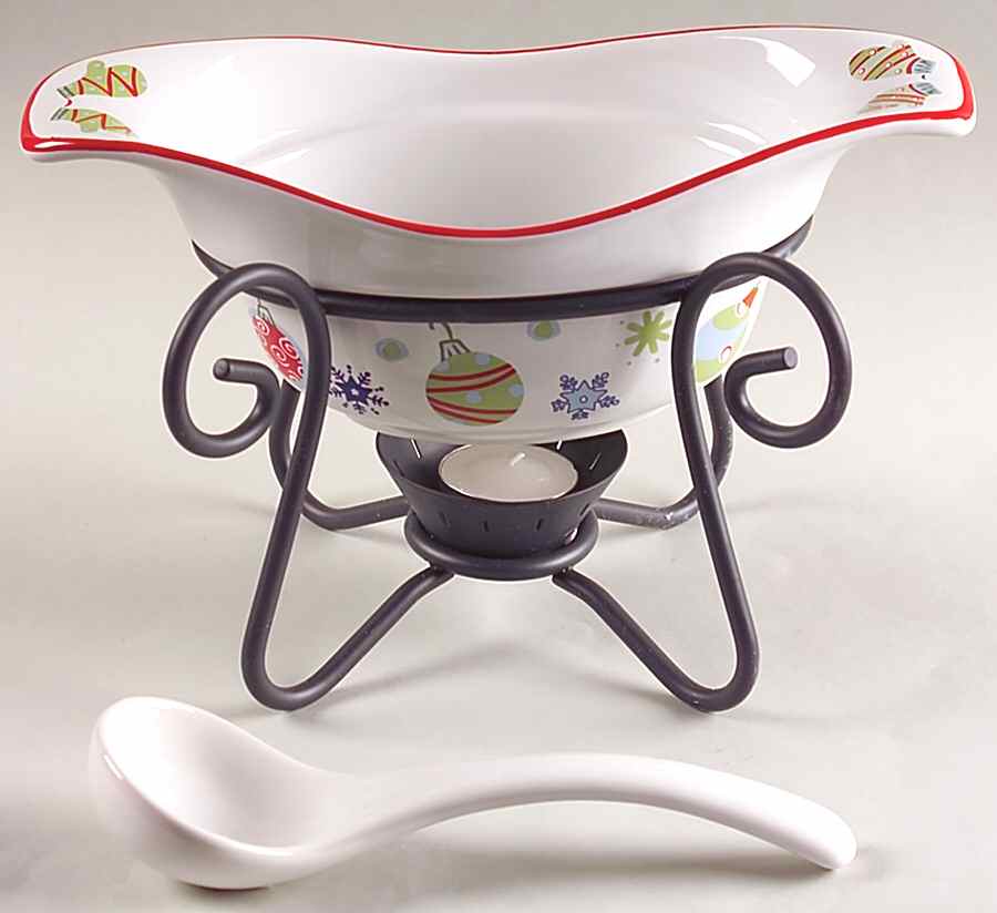 Taffy Candy Gravy Server & Ladle & Metal Stand by Pfaltzgraff-1
