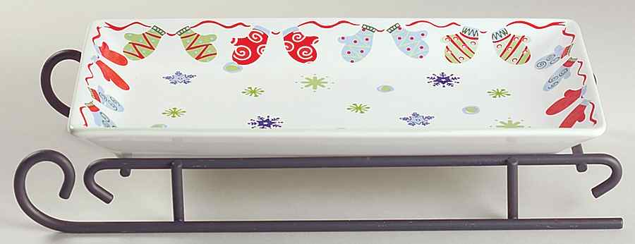 Taffy Candy Sled Server-11" Rectangular Tray W/Iron Sled Stand by Pfaltzgraff-1