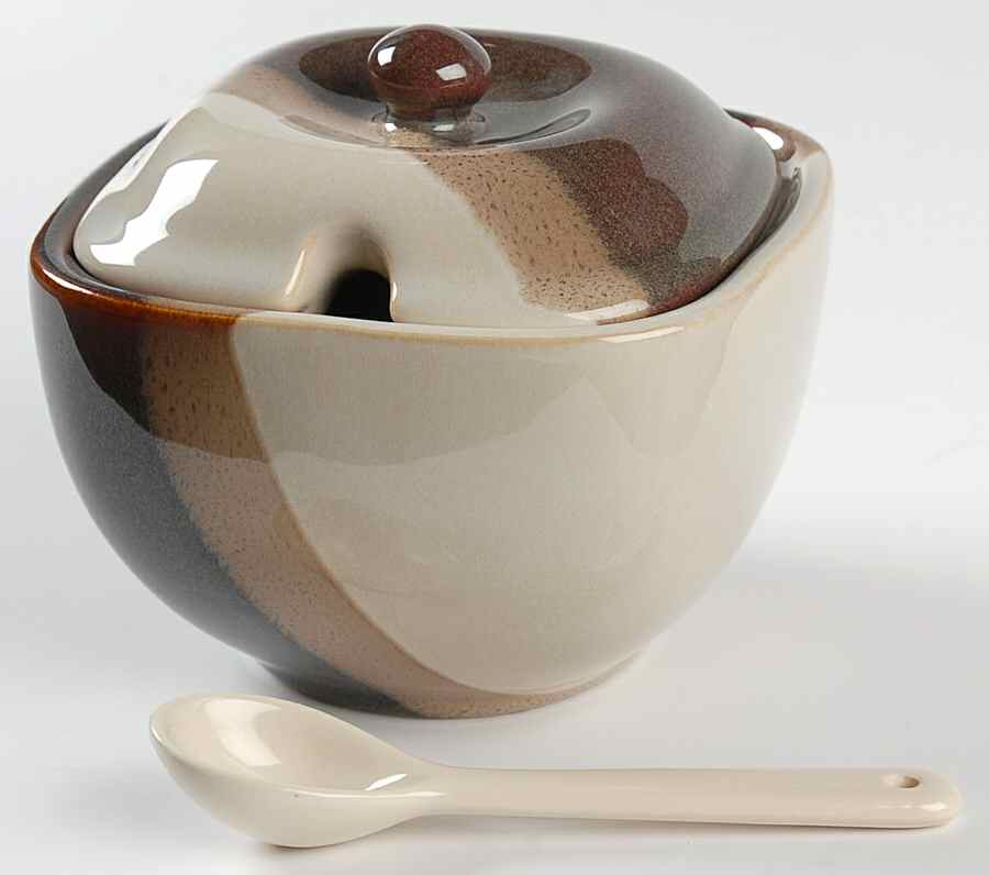 Brownstone Sugar Bowl & Lid W/Spoon by Pfaltzgraff-1