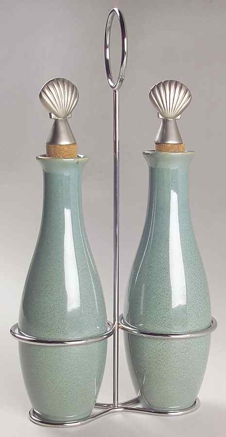 Seychelles Set of 2) Oil/Vinegars with Metal Stoppers & Stand by Pfaltzgraff-1
