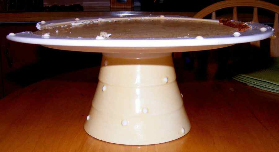 Yellow Polka Dots 12" Diameter Pedestal Cake Stand by Pacific Rim-1