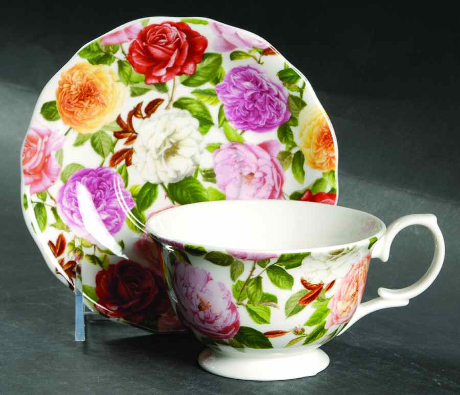 Rose Bouquet Footed Cup & Saucer Set by Portmeirion-1