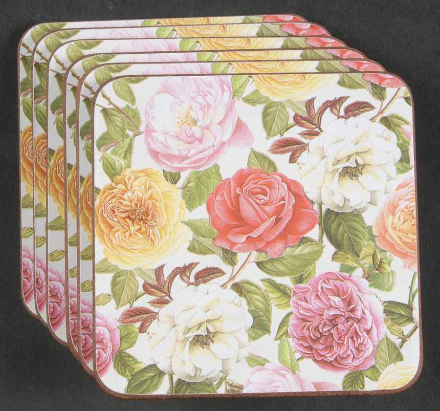 Rose Bouquet Square Corkback Coaster - Set of 6 by Portmeirion-1