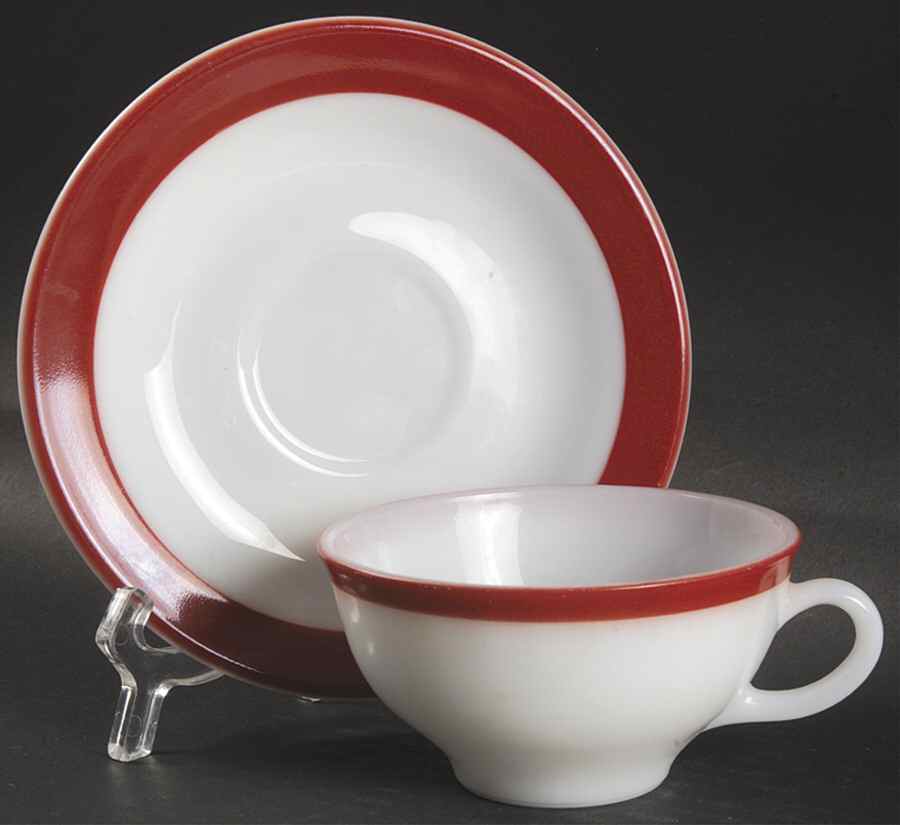 Maroon No Gold Flat Cup & Saucer Set by Pyrex-1