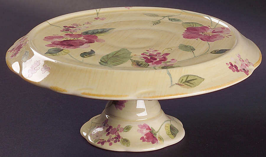 Silk Rose 9" Diameter Pedestal Cake Stand by Pfaltzgraff-1