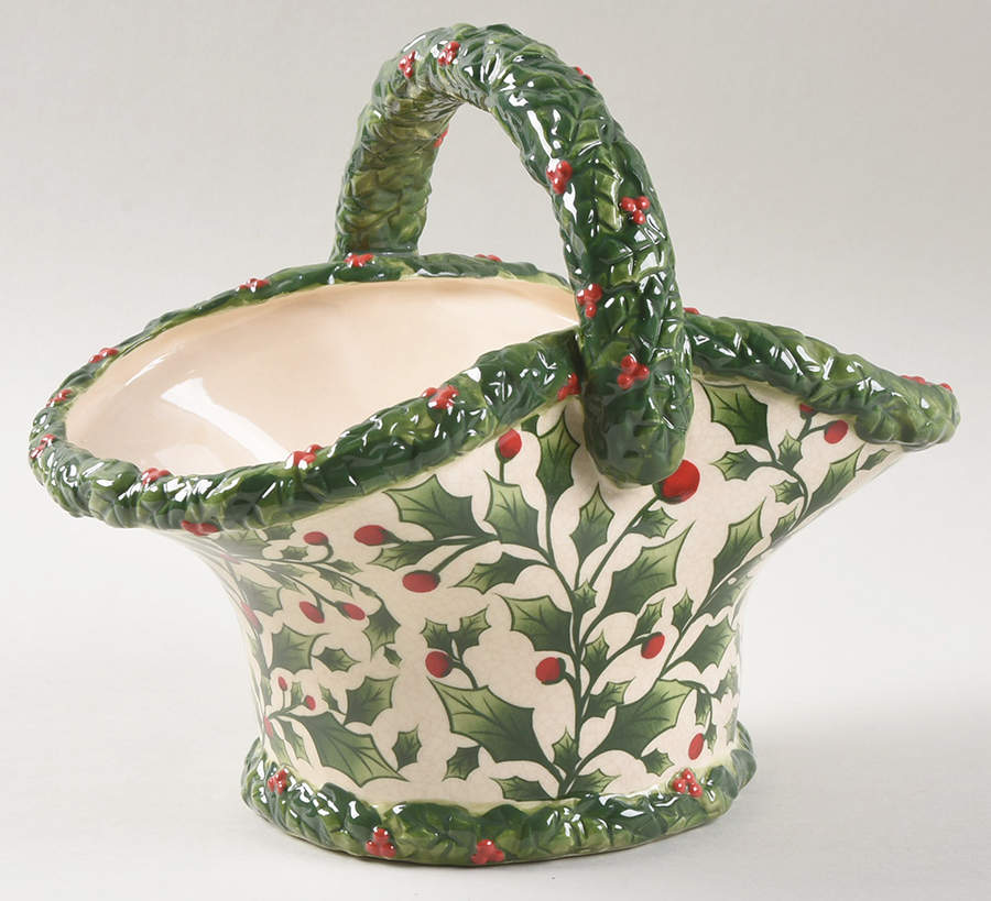 English Holly 7" Handled Basket by Pacific Rim-1