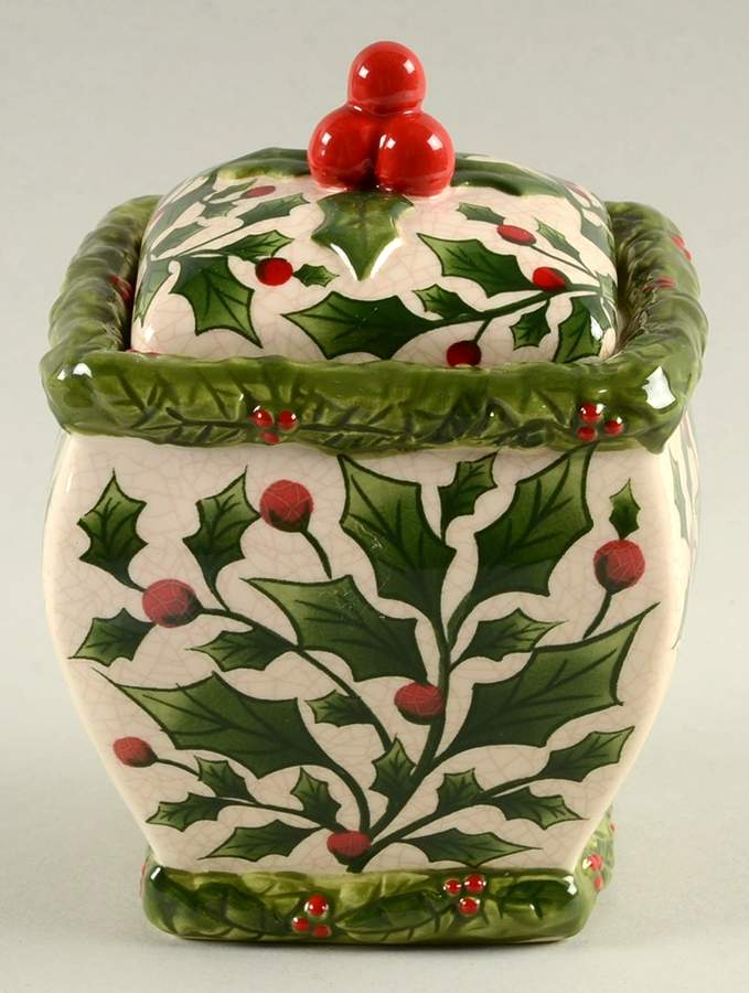 English Holly Sugar Bowl & Lid by Pacific Rim-1