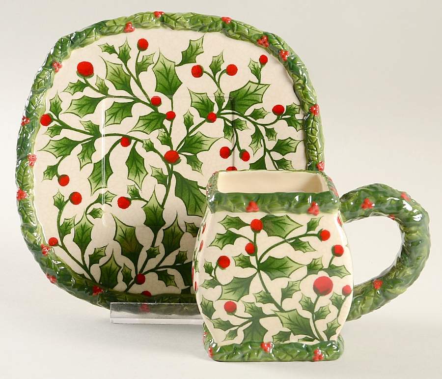 English Holly Flat Cup & Saucer Set by Pacific Rim-1