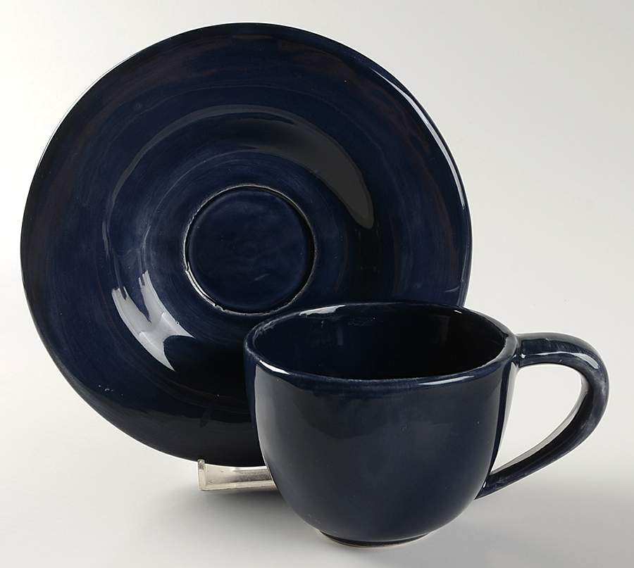 Sausalito Cobalt Blue Flat Cup & Saucer Set by Pottery Barn China-1