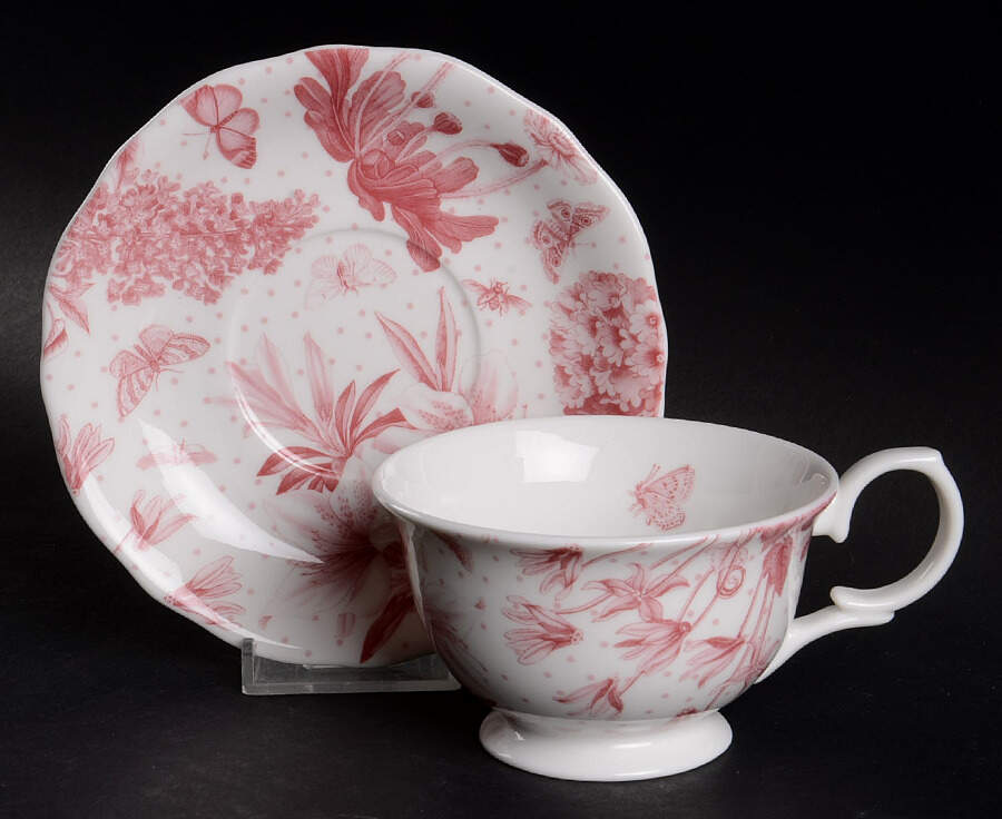 Botanic Pink Footed Cup & Saucer Set by Portmeirion-1