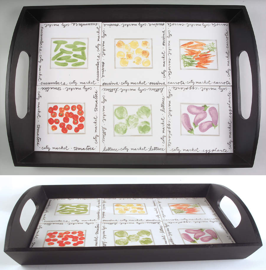 City Market Rectangular Wood Tray with Tile Insert by Pfaltzgraff-1