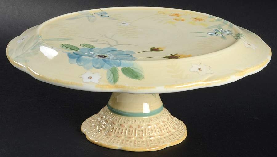 Vintage Floral 9" Diameter Pedestal Cake Stand by Pfaltzgraff-1
