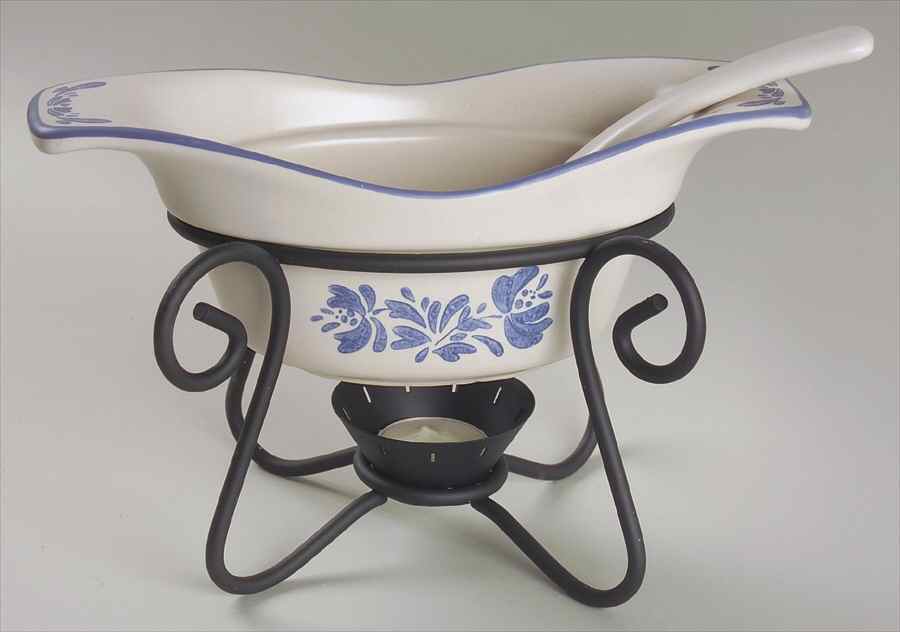 Yorktowne Gravy Server & Ladle & Metal Stand by Pfaltzgraff-1
