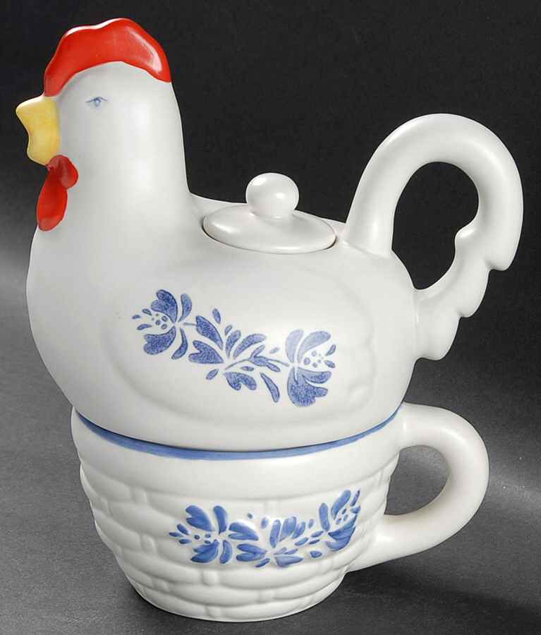 Yorktowne Sculpted Individual Teapot with Cup by Pfaltzgraff-1