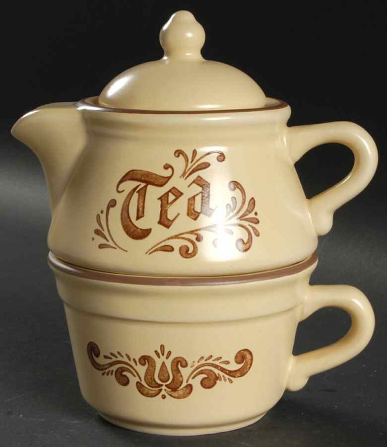 Village (Made in China) Individual Teapot & Lid with Cup by Pfaltzgraff-1