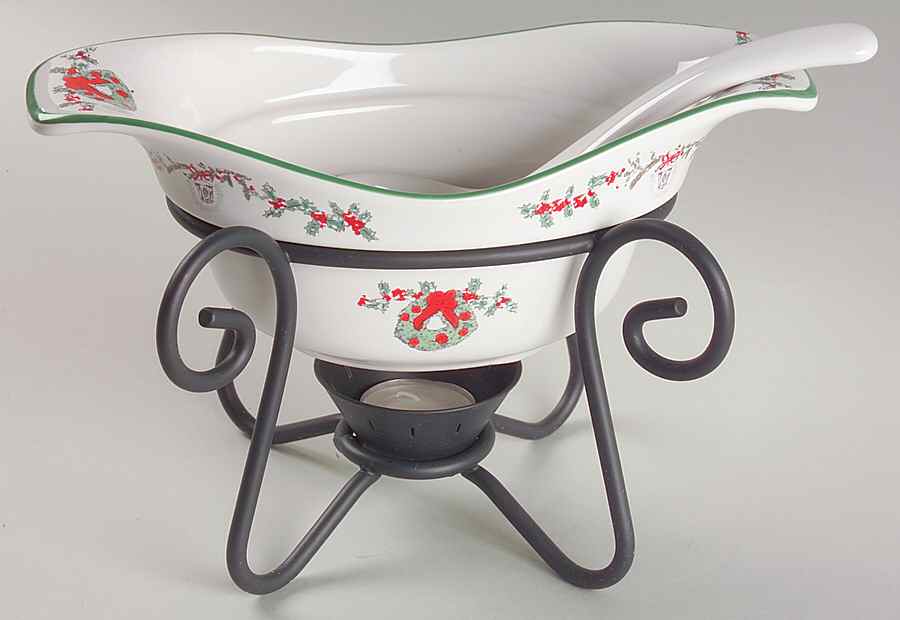 Victorian Lane Gravy Server & Ladle & Metal Stand by Pfaltzgraff-1
