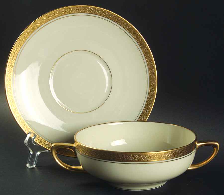 PIC123 Flat Cream Soup Bowl & Saucer Set by Pickard-1