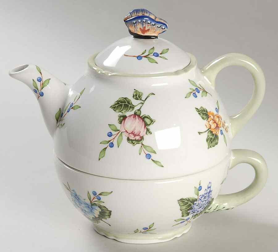 Vintage Garden Individual Teapot & Lid with Cup by Princess House-1