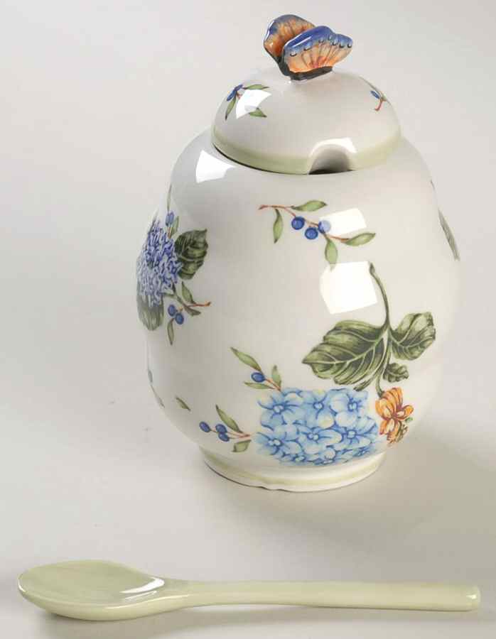 Vintage Garden Honey Pot with Lid and Spoon/Dipper by Princess House-1